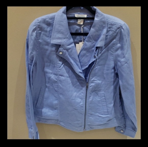 Nwt large Cynthia Rowley linnen jacket blue with silver zipper - Picture 8 of 8